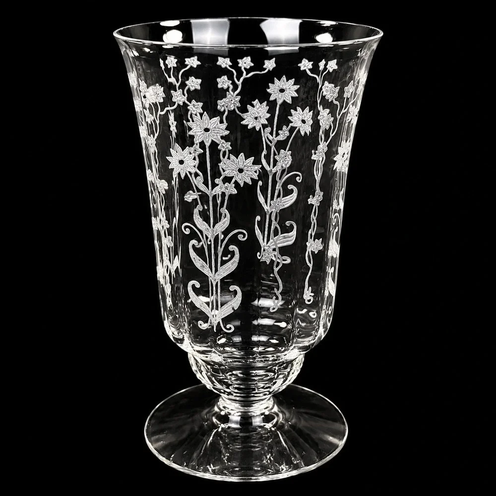 Fostoria Manor Crystal Iced Tea Glasses Set of 4 Etched Floral 1930s